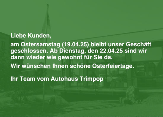 Öffnungszeiten Ostern 2025